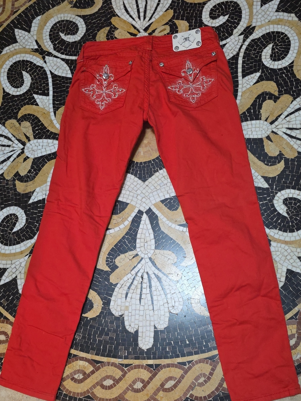 Miss Me Red Embroidered Skinny Jeans